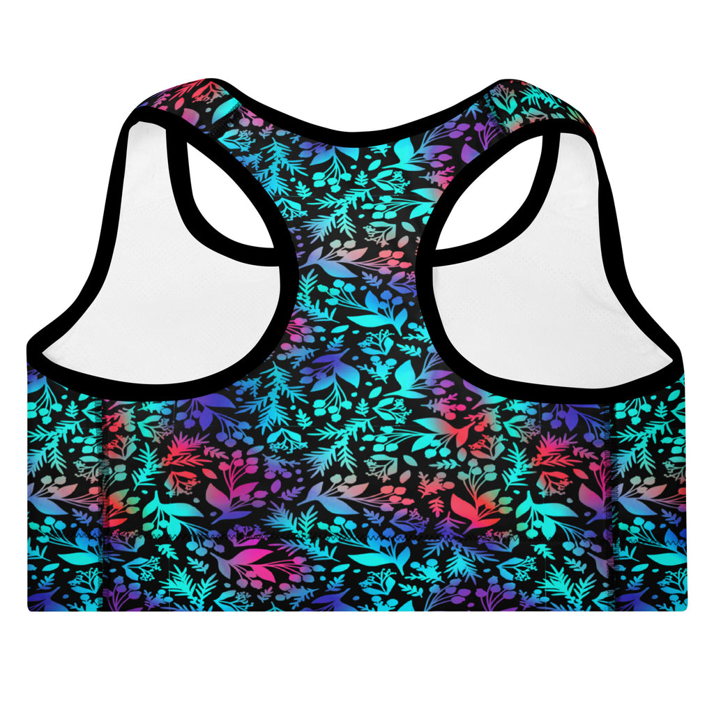 Neon Botanical Glow Padded Sports Bra | All-Over Print Activewear