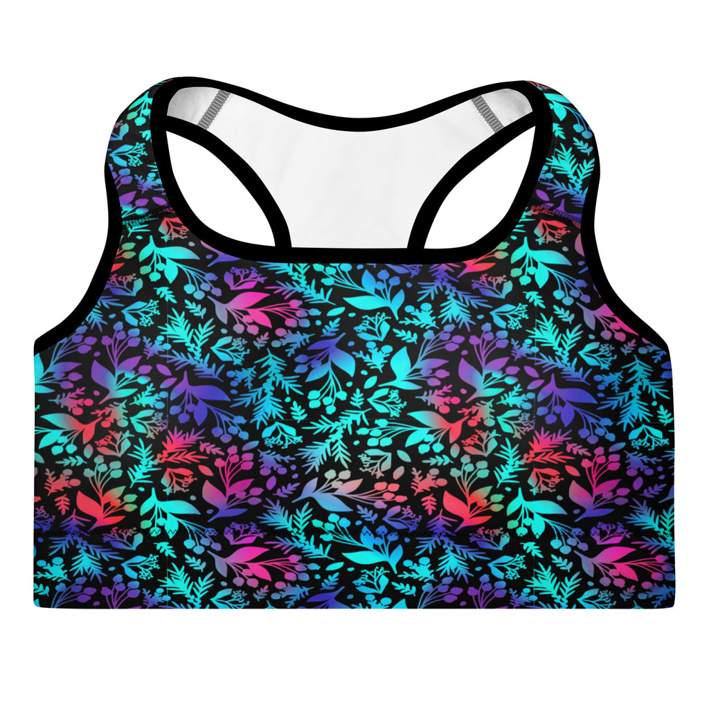 Neon Botanical Glow Padded Sports Bra | All-Over Print Activewear