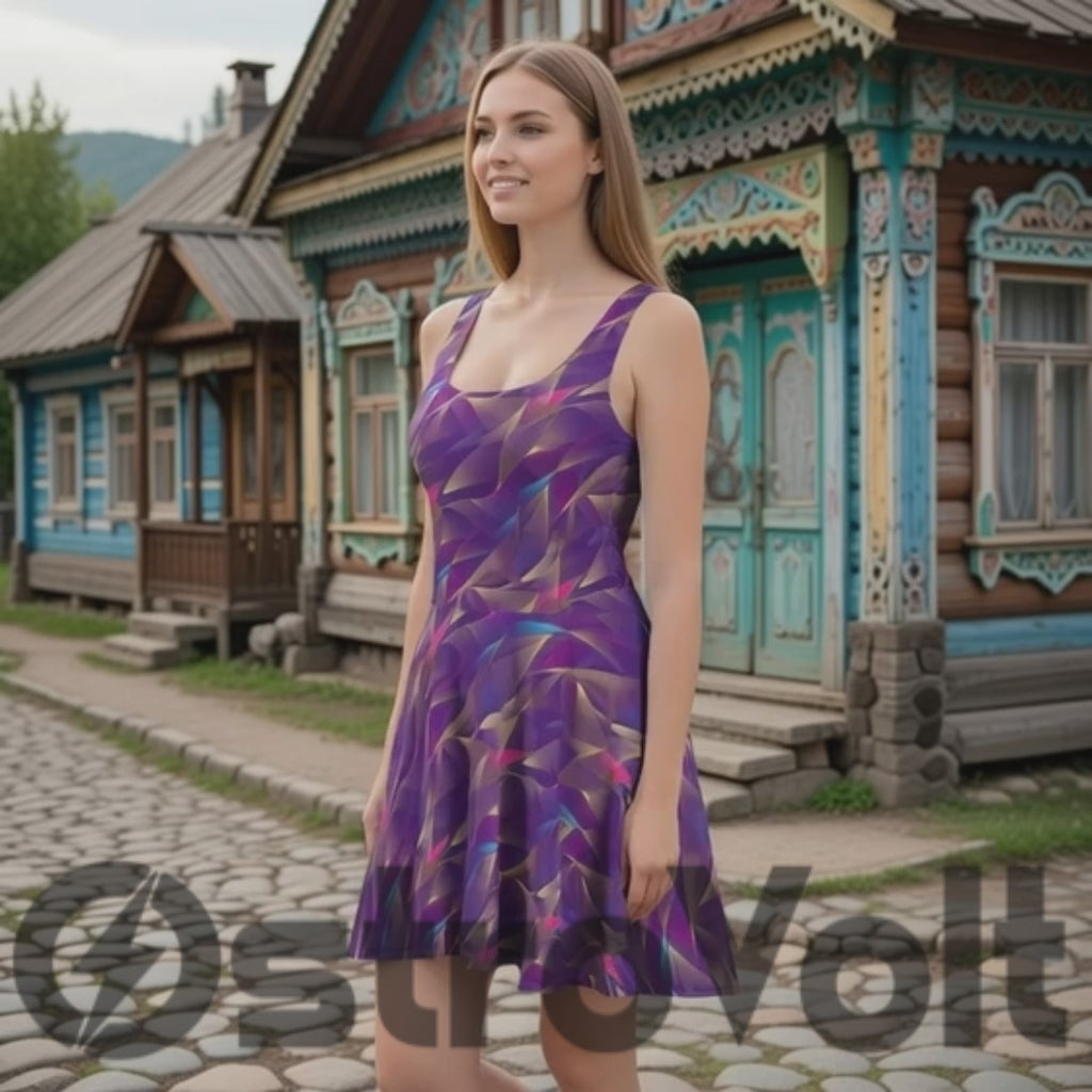 Amethyst Prism Geometric Skater Dress – All-Over Print Radiance