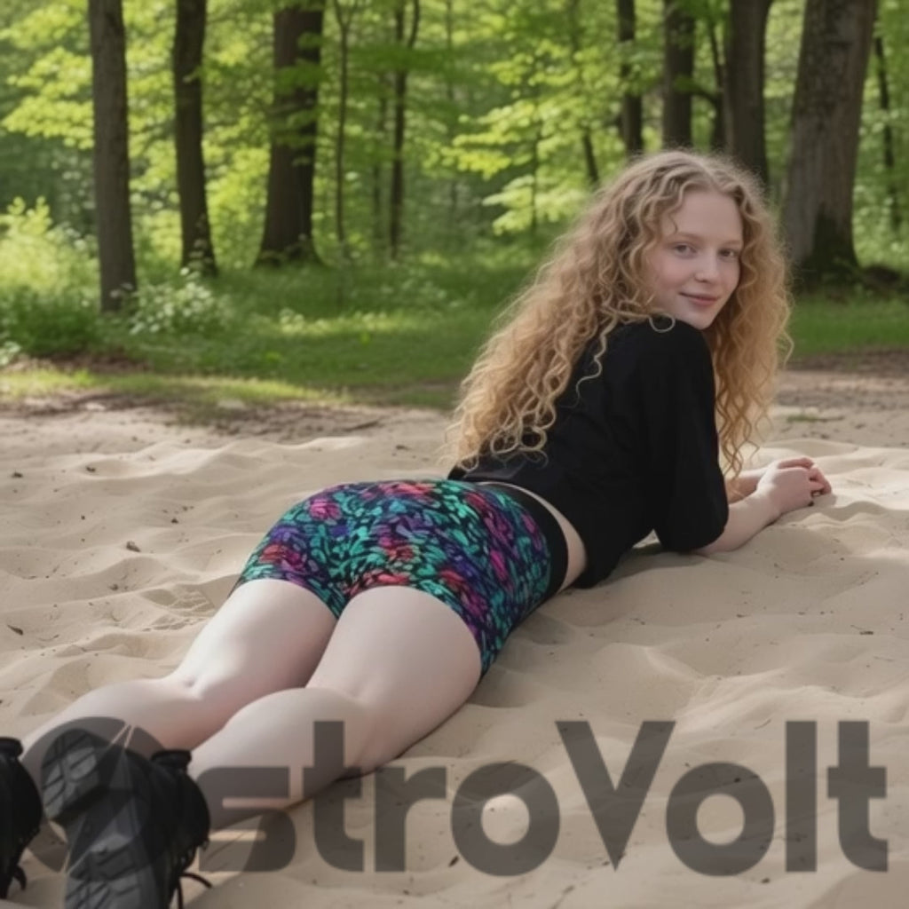 Neon Botanical Glow High-Waisted Yoga Shorts | Vibrant All-Over Print Activewear