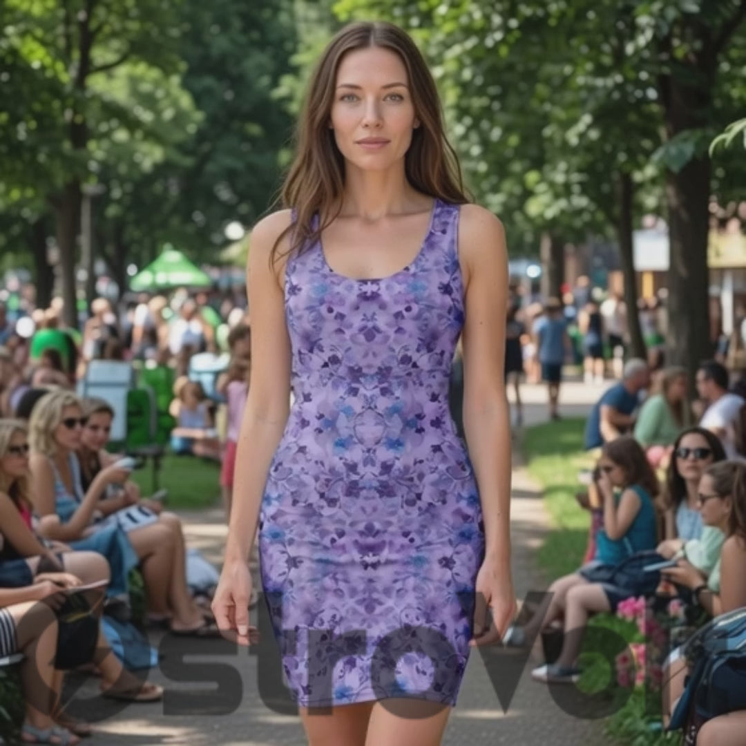 Lavender Dream Watercolor Floral Bodycon Dress