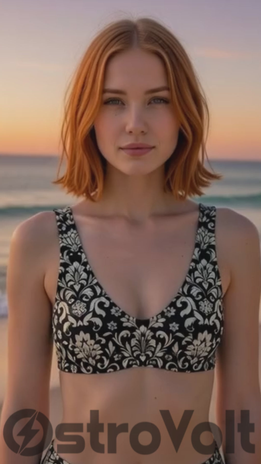 Navy Damask Recycled Padded Bikini Top