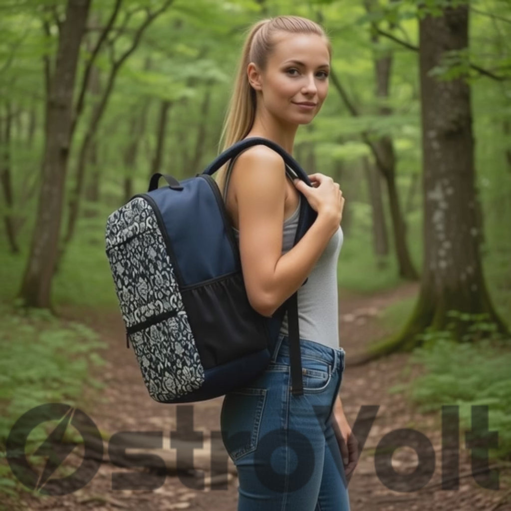 Navy Damask Utility Backpack - Elegant Floral All-Over Print