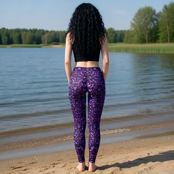Mystic Purple Fractal Mandala Leggings - Psychedelic All-Over Print Yoga Pants