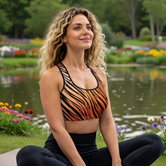 Fiery Tiger Stripe Padded Sports Bra - Bold Orange Animal Print Workout Top