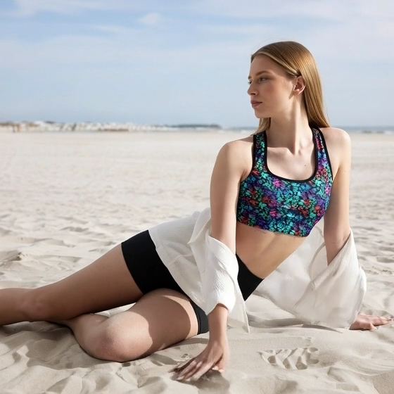 Neon Botanical Glow Padded Sports Bra | All-Over Print Activewear