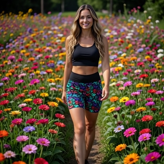 Neon Botanical Glow High-Waisted Yoga Shorts | Vibrant All-Over Print Activewear