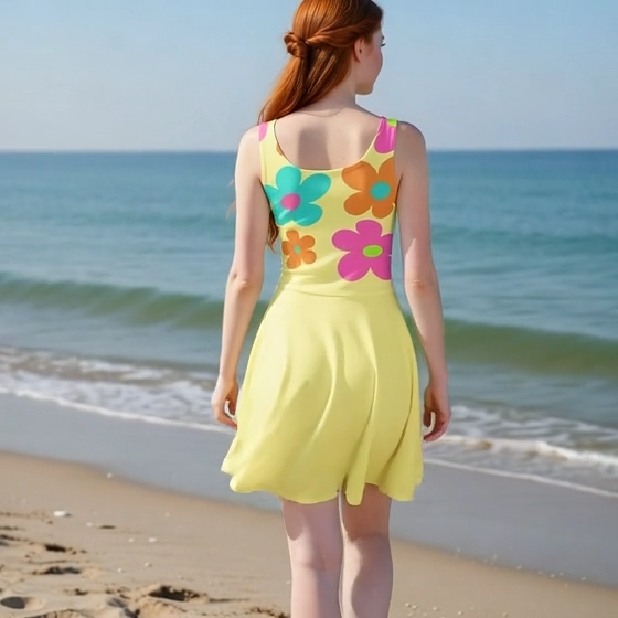 Sunny Retro Daisy Skater Dress – Bold Floral Print in Vibrant Colors