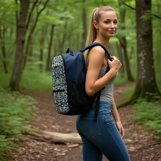 Navy Damask Utility Backpack - Elegant Floral All-Over Print