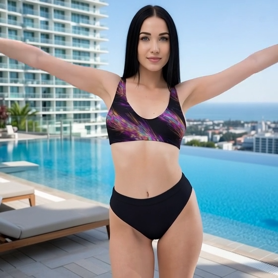 Neon Lights Abstract Recycled High-Waisted Bikini Set